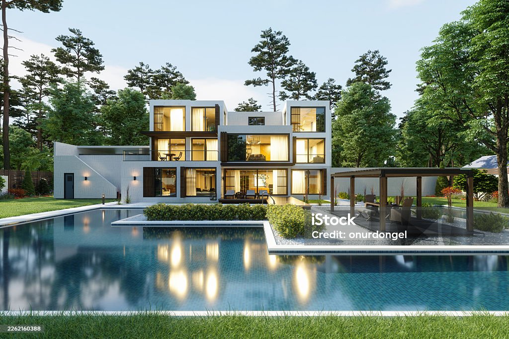 Modern Luxury Villa with Swimming Pool Surrounded